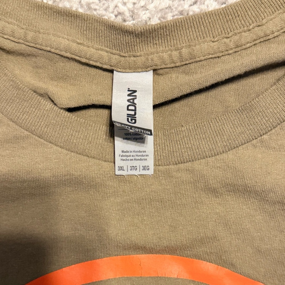 Gildan Brown Tee with Vibrant Orange Design